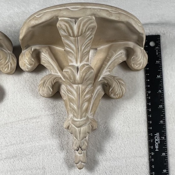 Pair Ornate Acanthus Wall Shelves Corbel Sconces Resin‎ Ivory Half Moon Decor - Picture 8 of 13